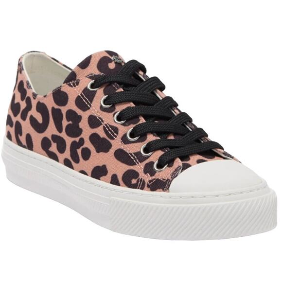 Stuart Weitzman Ollie Leopard Print Sneaker Casual Cheetah Low Top Tan Black 5B - Picture 1 of 7